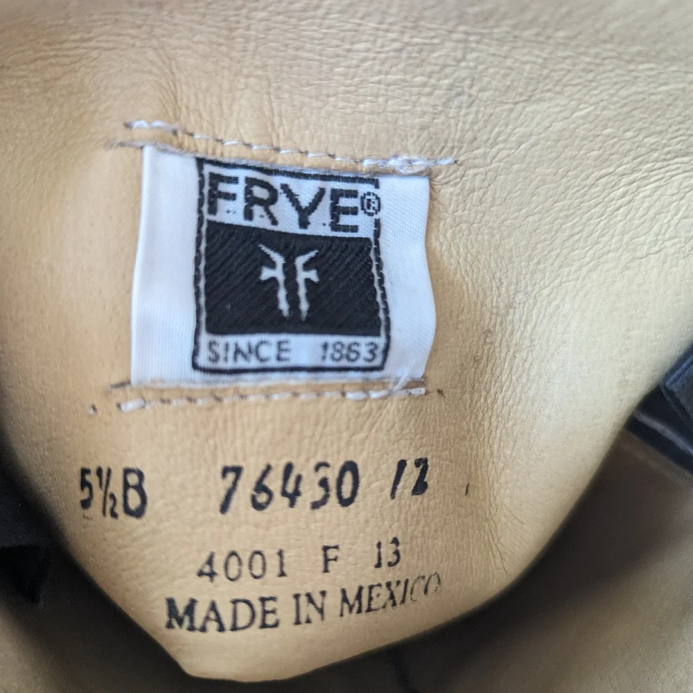 Frye Boots Women's 5.5 B Tall Black Leather back Zipper Low Heel